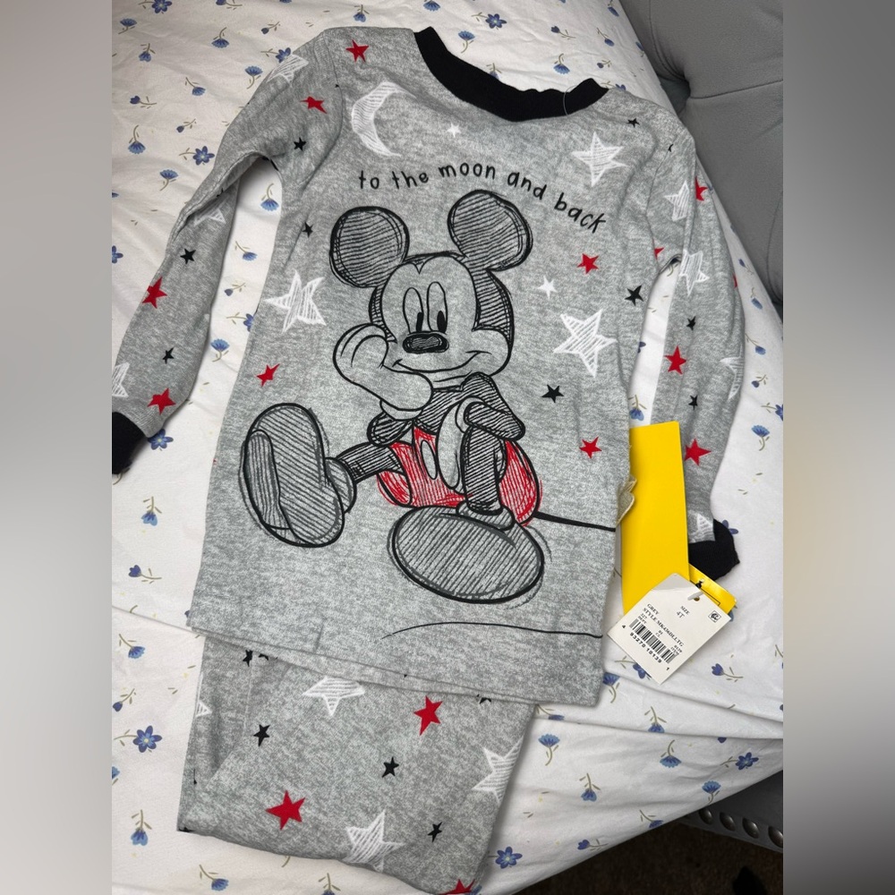 Disney Mickey Mouse Gray Pajama Set with Red and Black‎ Accents